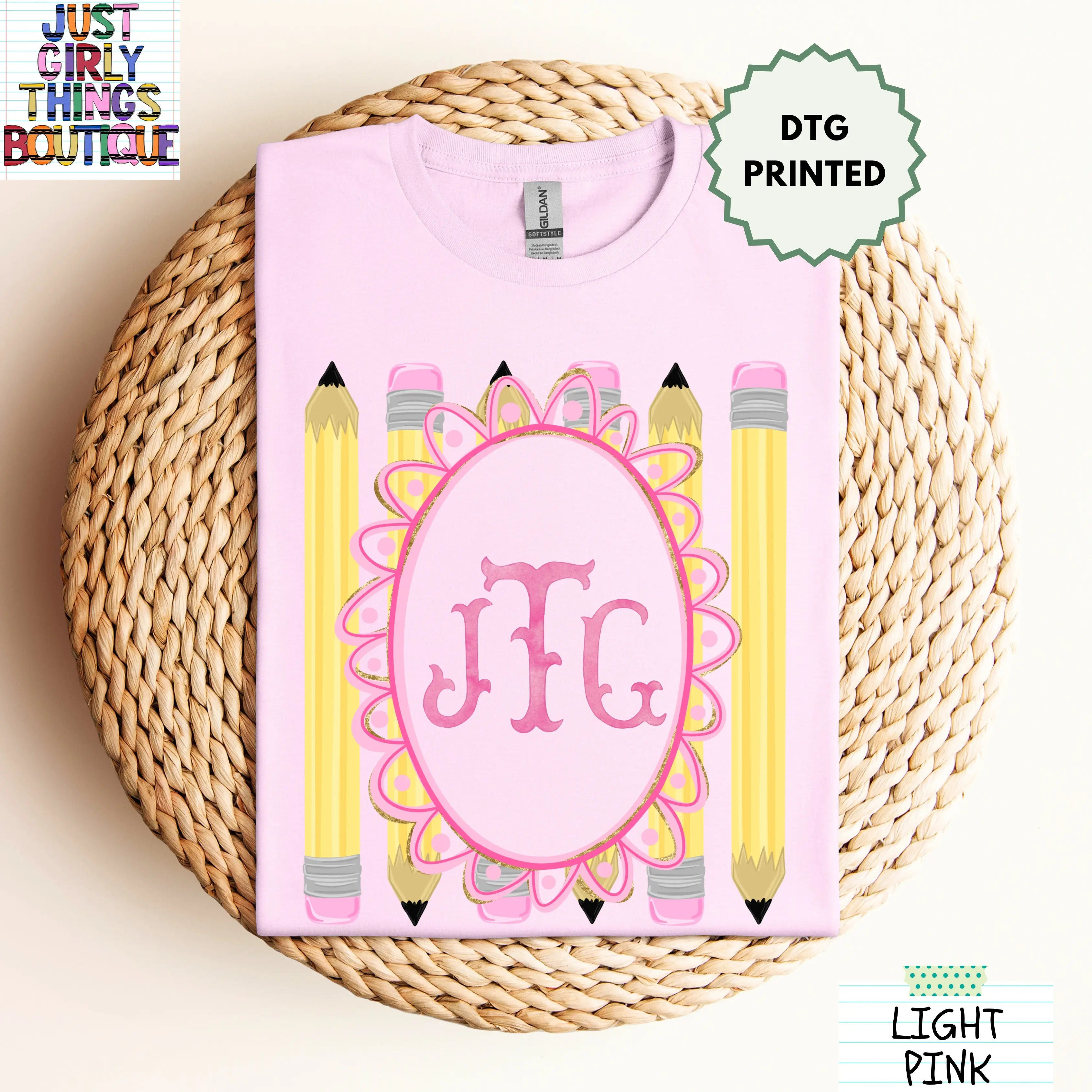 Custom Teacher Monogram Shirt (Leave First Name Initial, Last Name Initial, Middle Name Initial in Notes at Checkout) - Gildan 64000 Softstyle/Gildan 5000 Heavy Cotton Tee -  Custom Teacher Shirt, Custom Monogram Shirt, Teacher Monogrammed Shirt