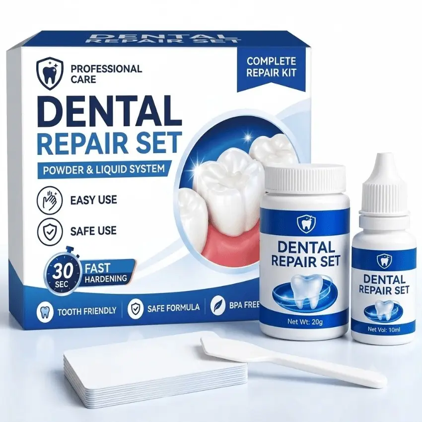 Filling Tool Set, Including Self Curing Cement Powder and Liquid, Suitable for Multifunctional Filling for Home Use, Complete Oral Care Accessories