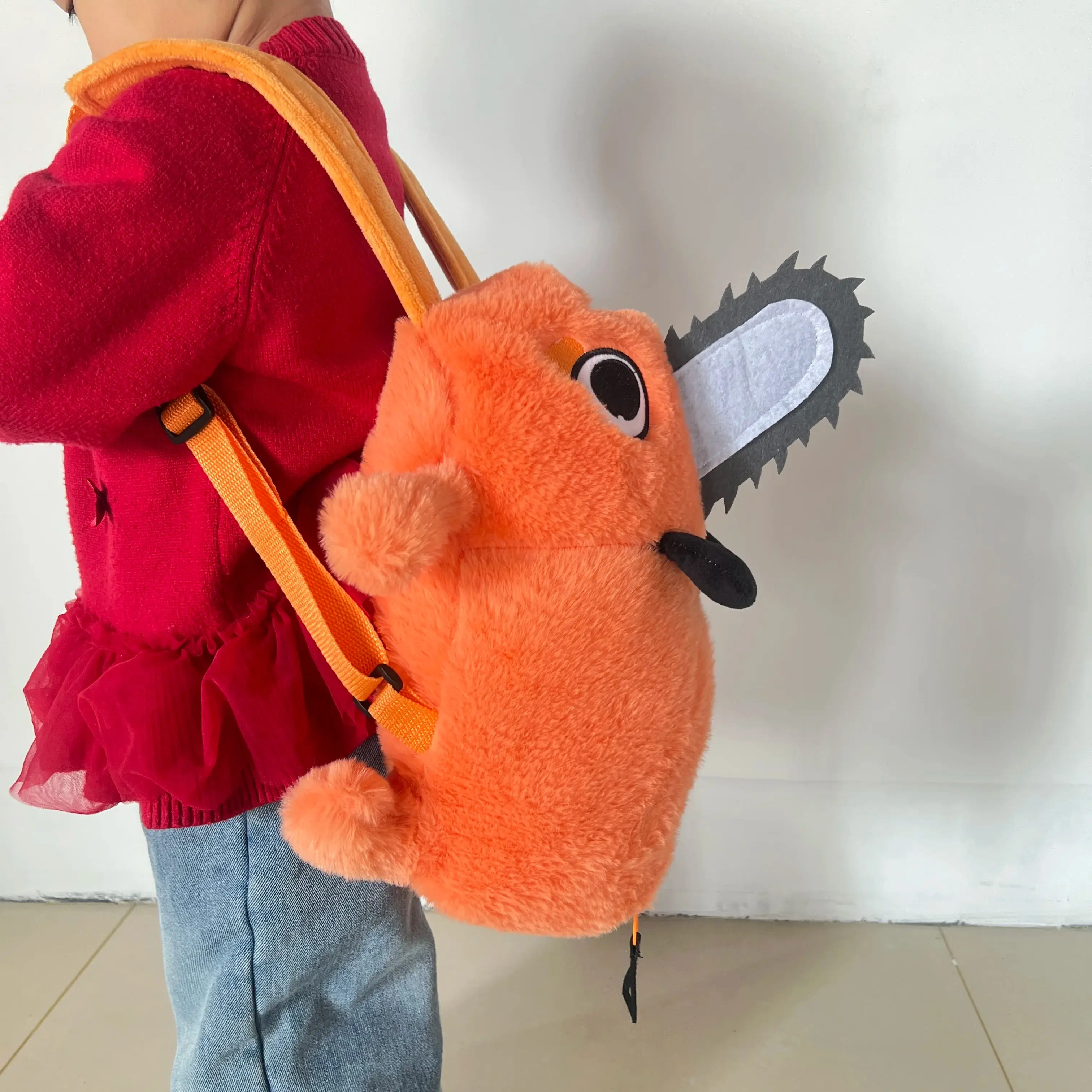 Kawaii Chainsaw Man Pochita Plush  Slipper Pochita Peluche Schoolbag  Stuffed Soft Backpack Adult Kids Plushie Gift