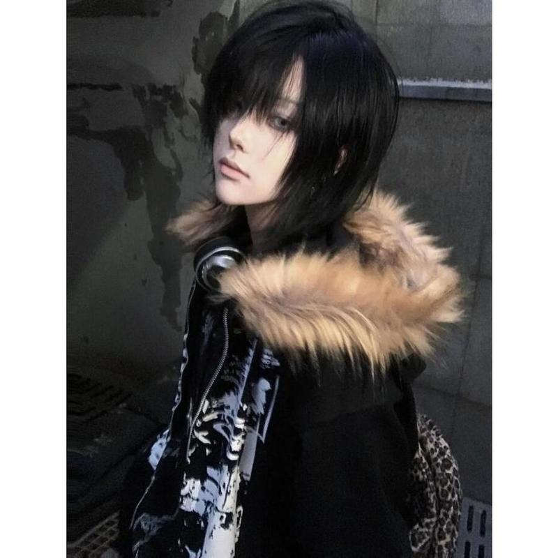 Harajuku Fur Patchwork Hooded Hoodies Men and Women Y2k Aesthetic Loose Pocket Streetwear Hoody Grunge Zipper Casual Sweatshirts