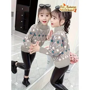 Girls' Elegant Winter Sweater - Longline Blouse-like Tunic with Maturity-Enhancing Fit, Machine Washable Knit Sweater for School, Parties & Family Photos - Brown/Beige/Taupe/Black/Gray/Blue/Green/Red/White/ - Fall & Winter Outer Layer for Girls 4-12 Years