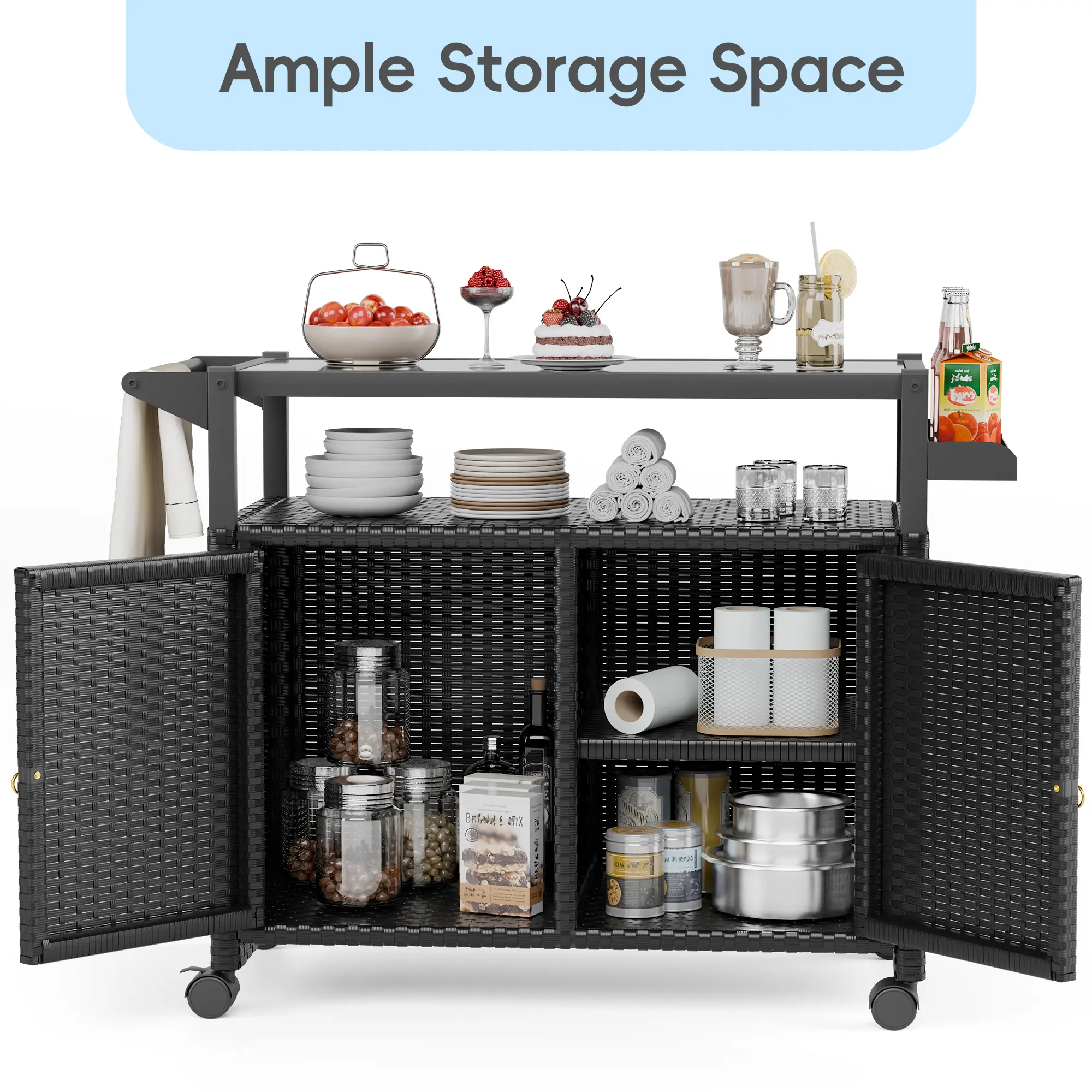 Pro-Grade Industrial Kitchen Cart - Chef's Multi-Level Organizer w/ Drainage Spice Tray & Dual-Brake Wheels Racks Home Storage Mobile Folding Trolley