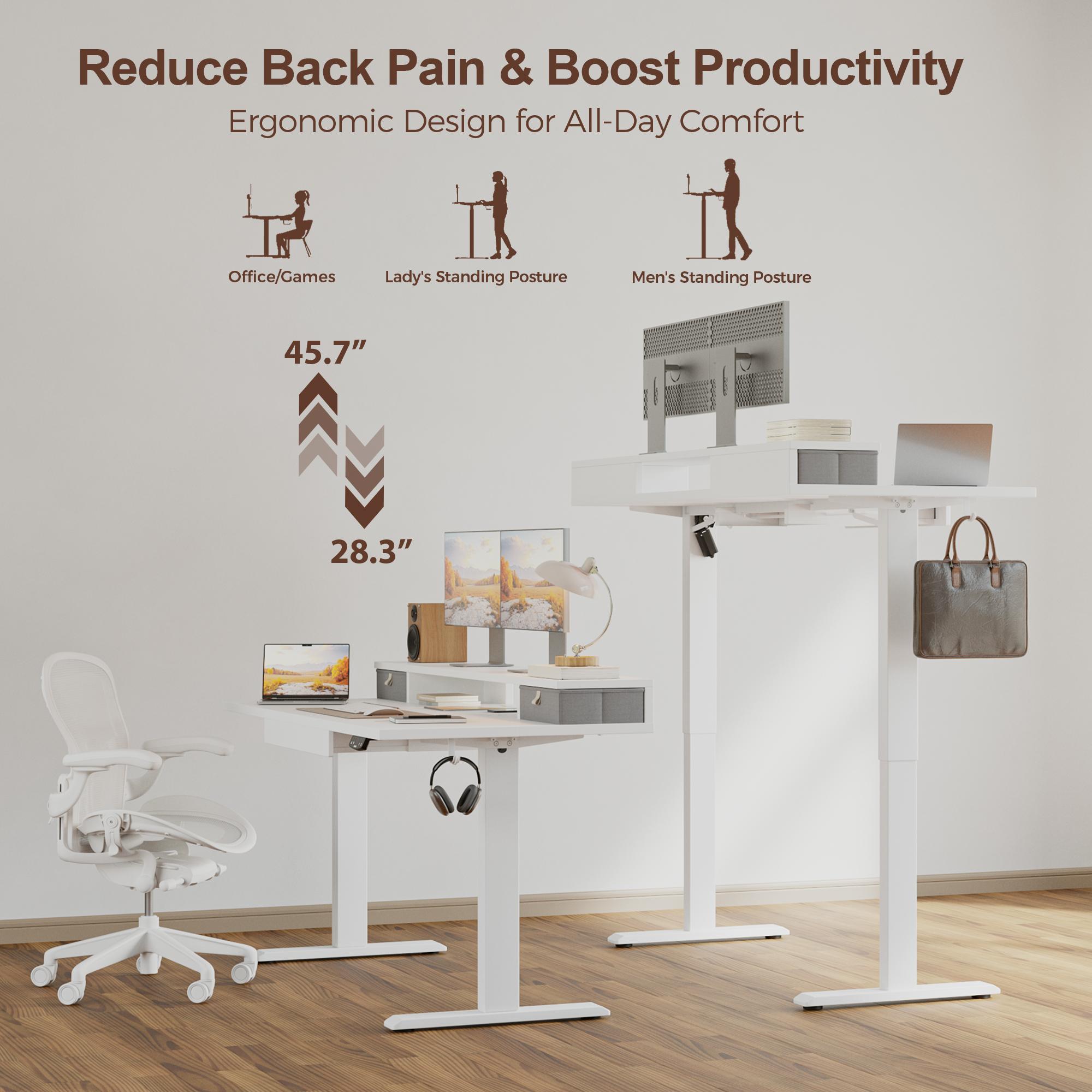 Agilestic Standing Desk with 3 Drawers, Height Adjustable Electric  Sit Stand Up Desk, Computer Workstation with Large Storage Shelf and 2 Hooks,Gaming Desks Gifts for Men and Women,Black/White/Rustic Brown