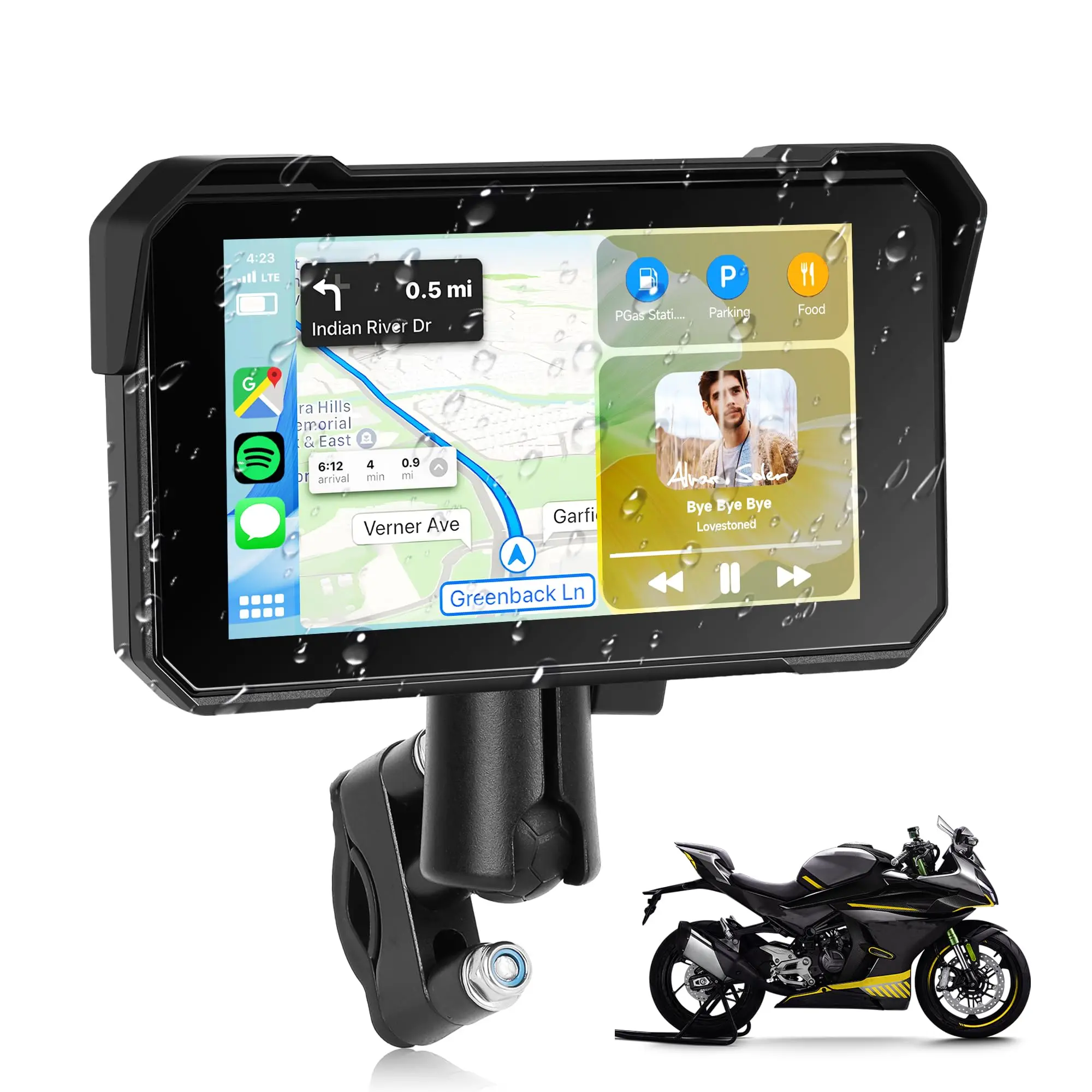 Carplay Wireless Screen for Motorcycles, 5 Inches Touchscreen Portable Car Radio for Motorcycle, IP68 Waterproof with Android Car Bluetooth Tyre Pressure Detection 12 V