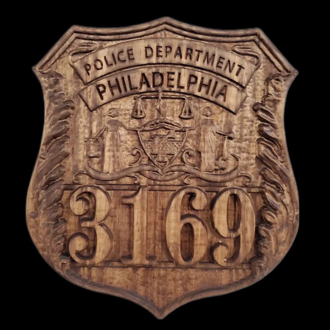 3D V CARVED - Personalized Philadelphia Pennsylvania Police Badge V Carved Wood Sign
