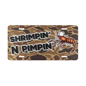 A Shrimpin N Pimpin N Decorative License Plate Custom Front Car Tag 6x12in, Glossy Finish Aluminum Plate for Cars, Trucks, Garage or Wall Display