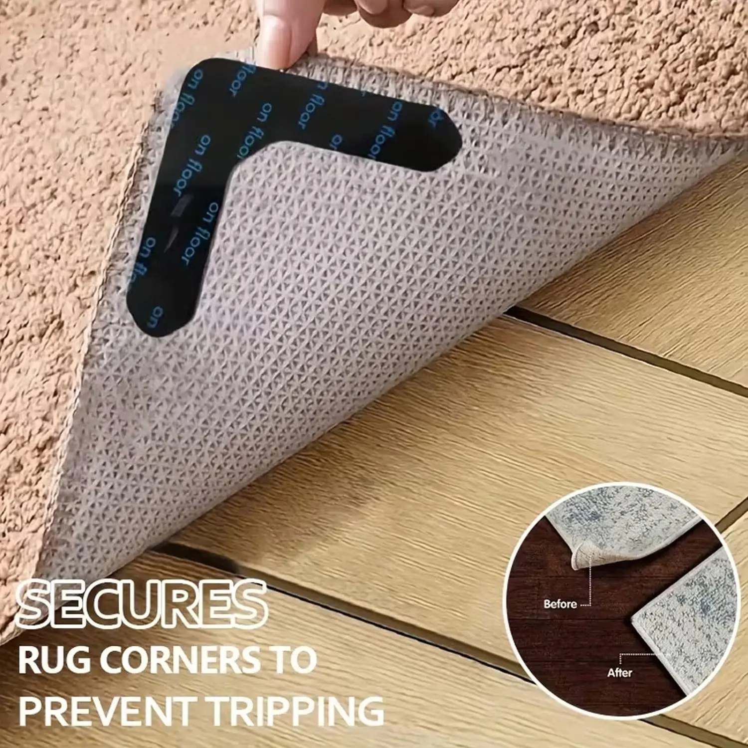 8 pieces of double-sided anti-slip carpet tape - Washable and reusable carpet fixing strips, quick-drying indoor anti-slip tape, safe fixing design, durable and long-lasting