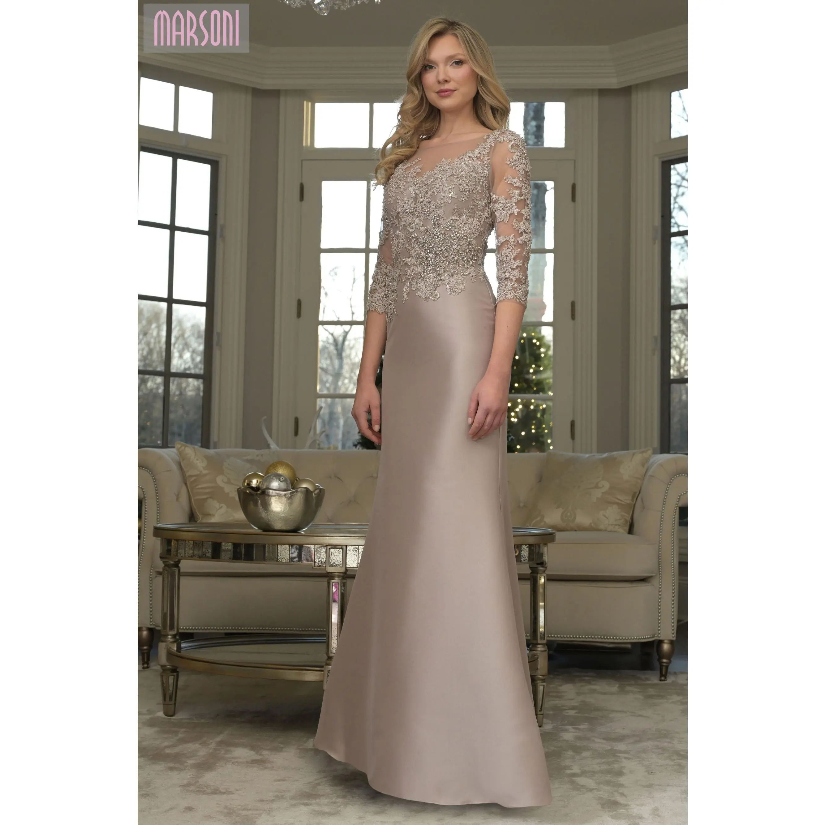 Marsoni by Colors -MV1357 Embroidered Illusion Bodice Gown