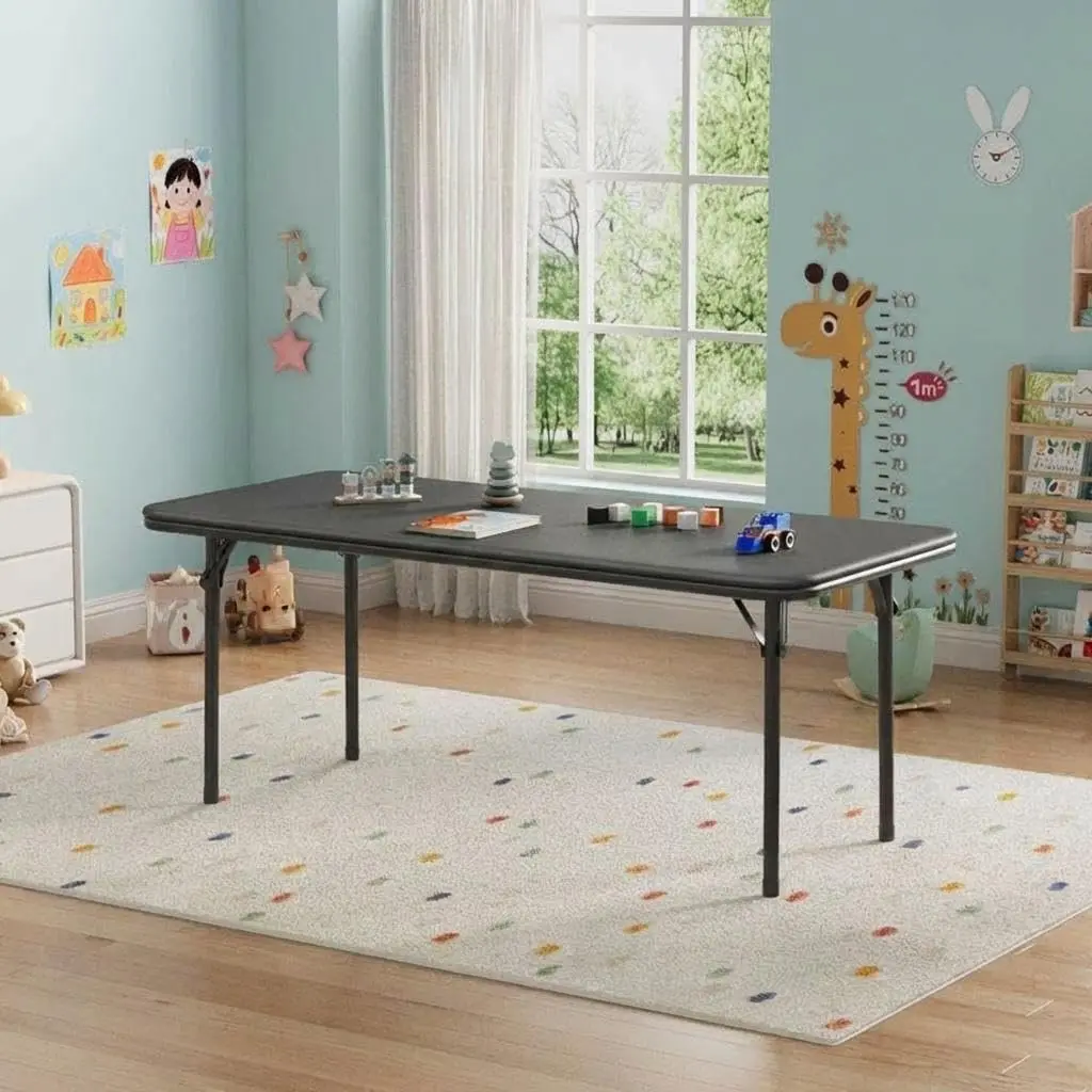 47" Rectangular Folding Table, Portable Indoor/Outdoor Folding Table, Activity Table with Non-Slip Legs, Space Saving, Children's Folding Table for Classrooms and Nurseries, Black.