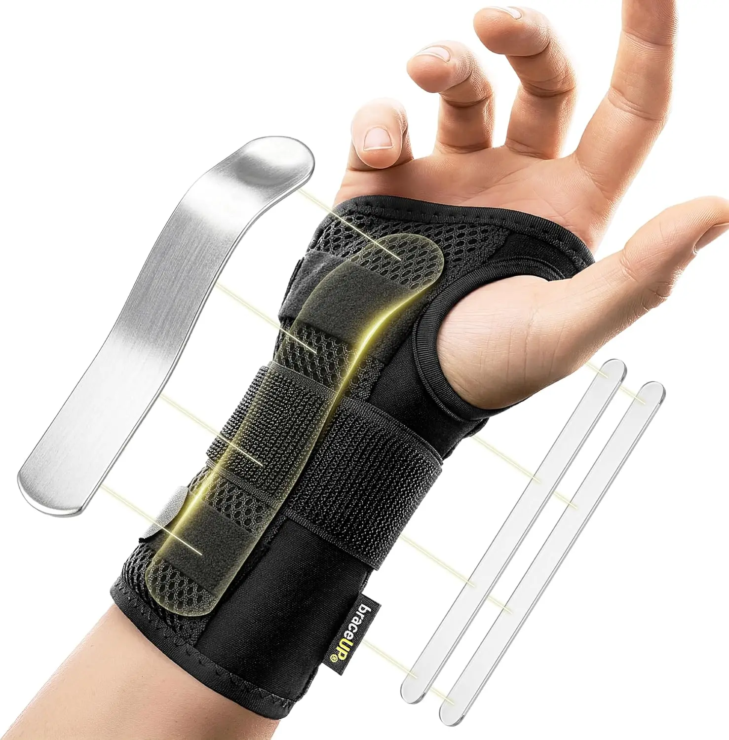Braceup Carpal Tunnel Wrist Brace - Metal Wrist Splint for Hand and Wrist Support, Tendonitis Arthritis Pain Relief BraceUP
