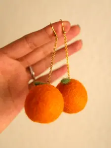 Fuzzy Cabin- Handmade- Felt Orange Earring Drop