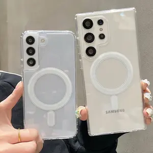 Suitable for Samsung Galaxy S24 Ultra S23 FE S22 Plus S24+ S23ultra Magnetic Clear Transparent Case Compatible With MagSafeCover