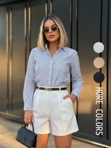 Fashion Women's Solid Color Loose Casual Shorts, Waist Pleated Slant Pocket Design, Old Money Style, Comfortable Summer Wear