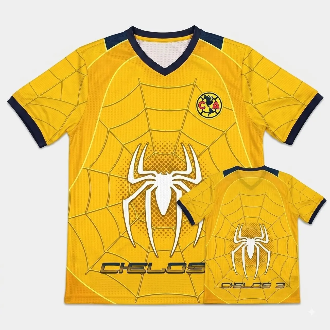 Spider Web Graphic Yellow Mexico Soccer Jersey Chelos 3 Vintage Football Shirt Blokecore Streetwear Tee