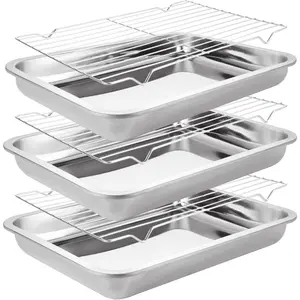 Set of 3 Stainless Steel Baking Sheet with Wire Rack for Baking Sheet 14 x 10 x 2 Inch Baking Rack for Oven Cooking Nonstick Sheet Pan with Wire Racks Heavy Duty Baking Pan with Racks