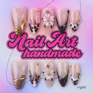 Delicatething Y2K Style Almond Nail Tips, Handmade Nail Art Wearable Nails, 4 Sizes XS S M L, Perfect Gift for Girls, Includes Jelly Glue Crystal Stick and File