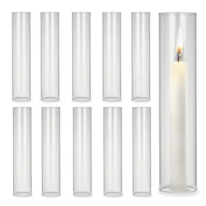 Garvee - 10 glass candle holders, 12 inches for pillar candles, clear votive cylinder covers for weddings, Christmas, birthday party decoration (2.5 inch opening)