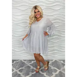 100 SQ {Easy Romance} UMGEE Cool Grey Dress with Trumpet Sleeves PLUS SIZE XL 1X 2X