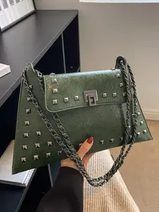 Minimalist design single shoulder handbag, Handbag Shoulder Purse, personalized rivet design, punk style single shoulder bag, casual and versatile in multiple colors suitable for daily commuting, shopping, PU Leather Shoulder Bags