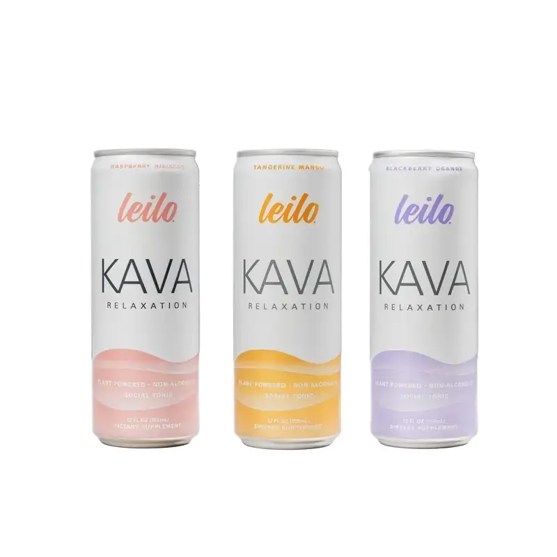 12 Cans - Leilo Kava Relaxation Drink Variety Pack | Non-Alcoholic Functional Beverage with Kava & L-Theanine