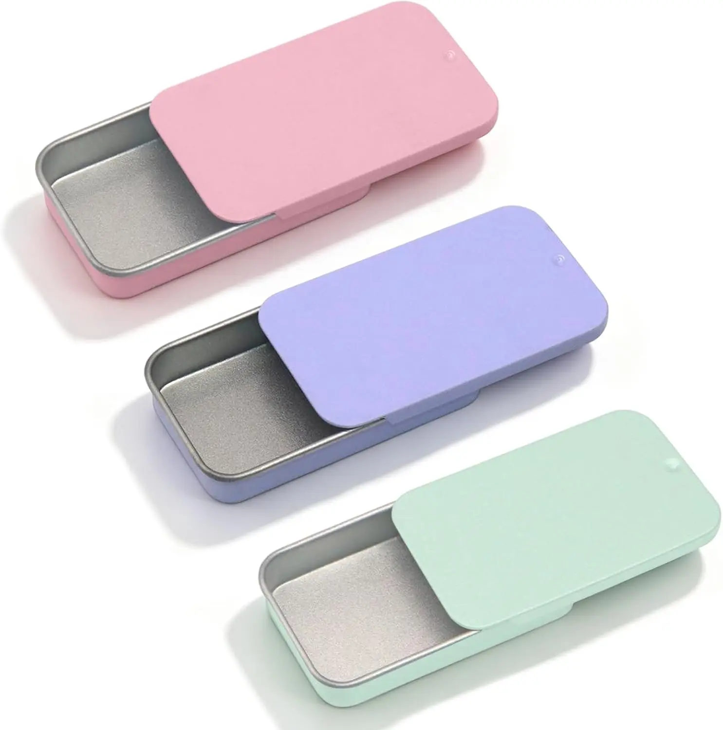 3 Pcs Metal Tin Box Containers, Rectangular Empty Containers with Lids 3 Colors Small Metal Box