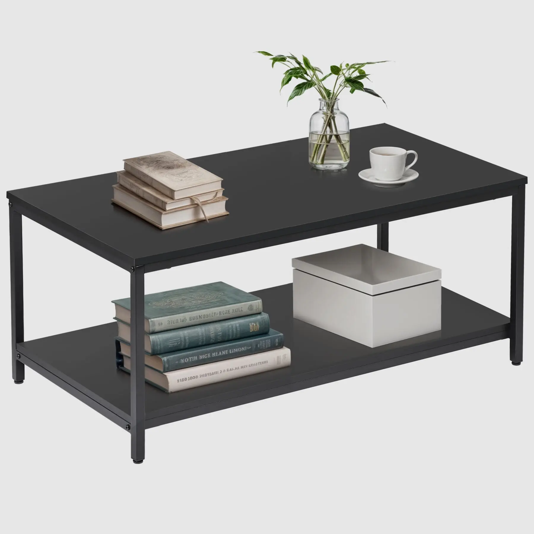 Segawe Modern 2-Tier Rectangular Coffee Table - Industrial Wood Design Modern Accent Table with Spacious Storage, Tool-Free 5-Minute Assembly Indoor Furniture for Living Room, Rectangular Coffee Tables,summerwins,dorm essentials,home decor