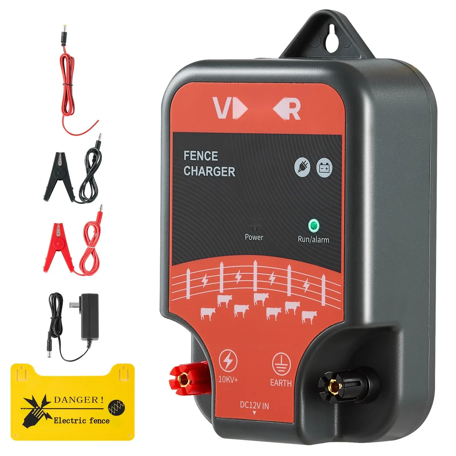 High Voltage Electric Fence Charger 10kV 2J Energizer For Livestock Fences AC/DC Power Outdoor Weatherproof 1.86 Mile Range Easy Install Durable Enclosure Suitable For Pasture Farm Security And Poultry Fencing