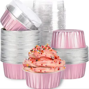 50 Mixed Color Disposable Mini Aluminum Foil Cups, 5oz Dessert Baking Molds, Party Cake Boxes, Sweet Treats & Utensils, Bakeware, Premium Cake Box