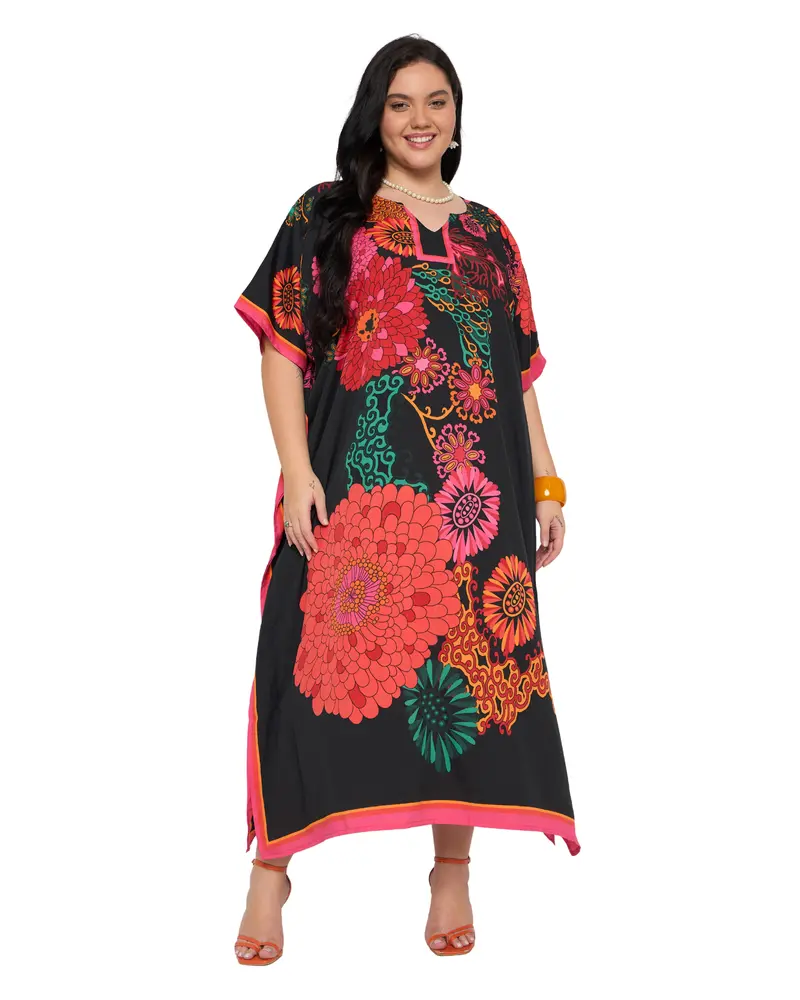 Gypsie Blu Women's Kaftan Dress Elegant Geomaetric Printed Loungewear  Polyester Lightweight & Breathable Comfort Relaxed Fit for Vacation Wear  Black Dress One Size Fits Most - TikTok Shop