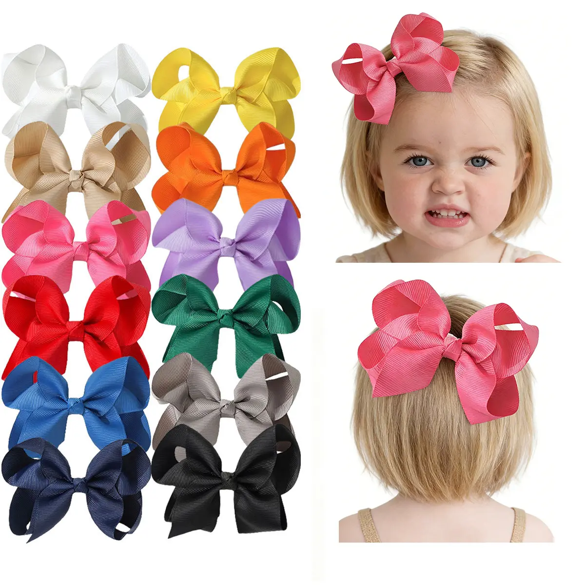 12pcs JoyBowie Classic & Popular Style 3"/4.5"/6" Bow Hair Clips — Hair Accessories for Infants & Girls; Petite Bows with Grosgrain Ribbon-Wrapped Alligator Clips; Everyday Hair Accessories #Summervibes