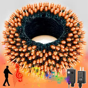 LAMPHOME 66ft Halloween Lights with Music Motion Sensor Controller,200 LED Fairy Starry String Light Plug in for Indoor Outdoor Xmas Tree Wedding Party Decoration (Orange)