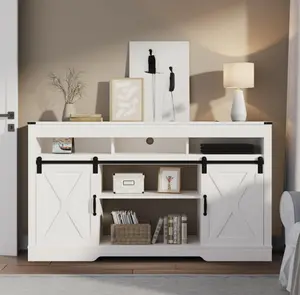 2026 Double Sliding Barn Door TV Console, Multi-Compartment Storage, TV Cabinet for Small Spaces