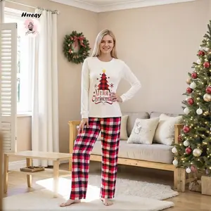 Matching Christmas Pajama Set, Christmas Tree Letter Print Long Sleeve Tops and Plaid Pants Holiday Sleepwear Outfits