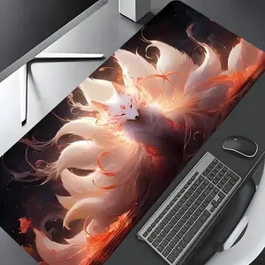 Mysterious Nine-tailed Fox Pattern Mouse Pad, Large Gaming Mouse Pad, Aesthetic Desktop Decoration Protective Pad, Rubber Pad for Laptop, Desktop Computer Games