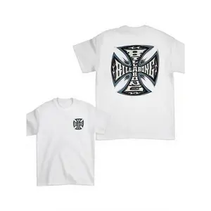 100% pure cotton vintage 90s Bira Bang West Coast surfing pattern T-shirt, unisex casual top with a round neck, long H-line design, suitable for everyday wear, retro style