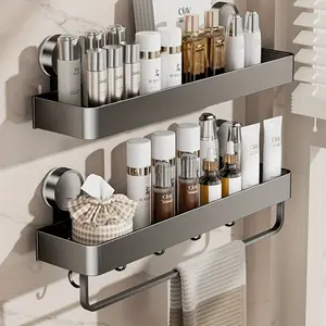 Metal Suction Cup Storage Rack, No-Drill Easy Install Kitchen Bathroom Shelf, Multiple Shelves Towel Bar Organizer Holder, Bathroom Accessory