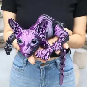 Giant 3D Printed Hairless Cat Figurine, Decorative, Jointly Moveable, Multi-Color Options, Home Decor, Holiday Decoration, Birthday Gift, Articulating Animal Figurines