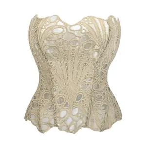 Women’s tumor-control styling featuring a random pattern lace U-shaped top paired with an elegant contrasting lace tight corset, suitable for everyday wear