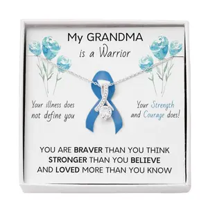 Colon Cancer Ribbon - My Grandma Is A Warrior - Beautiful Ribbon Necklace - Cancer Awareness For Grandma, Necklace With Message Card