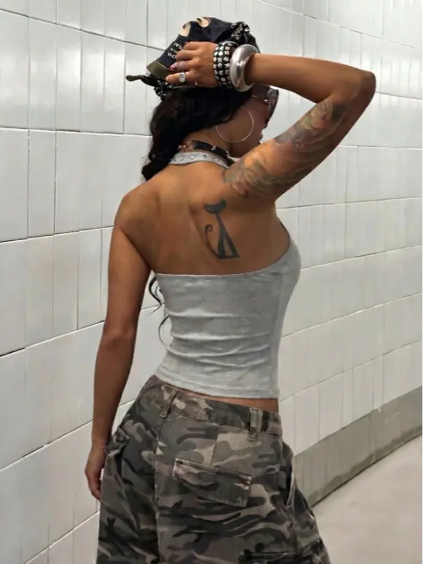CROWNS Women's Camisole Tank Top U-Neck Low Cut Studded Strap Decor Rock Punk Style