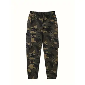 Boys' & Girls' Camo Cargo Pants with Pockets - Stretchy Slim Fit Casual Pants for Spring/Fall, Lightweight Non-Stretch Fabric for Outdoor Play & Casual Attire, Spring Fall Clothing, Breathable Fabric