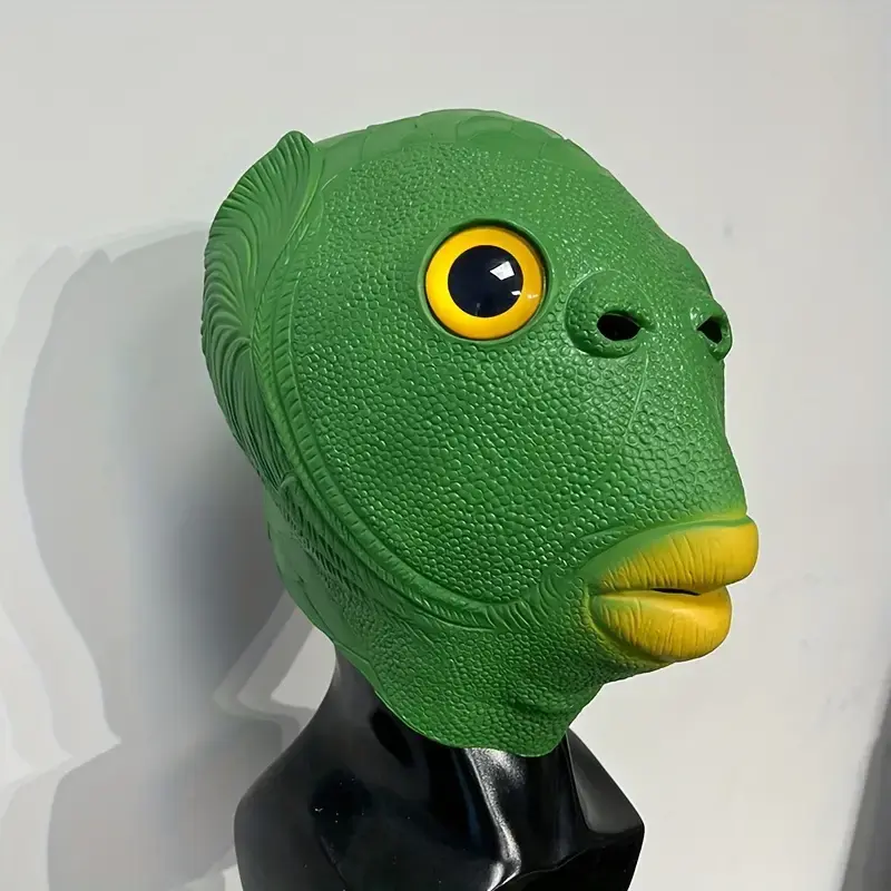 1pc Funky Green Fish Head Mask - Silicone Novelty Animal Costume Accessory with Realistic Textured Design, Unisex Prank Prop for Parties, Holidays & Themed Events