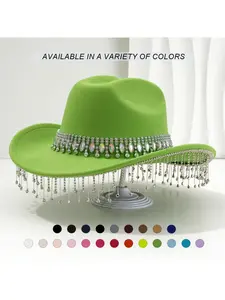 Women's gender-neutral felted western cowboy hat, stylish hat, large round gem with fringed rhinestone hat, bridal top hatSpeedy Smarts