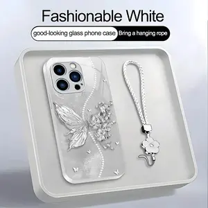 Suitable for [iPhone 13 Pro Max] high-end phone case，a beautiful four-leaf clover lanyard is included,exquisite and dreamy butterfly pattern,a variety of colors are available for you to choose from YM99