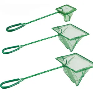 3PCS Aquarium Fine Mesh Quick Catch Nylon Fish Net with Long Plastic Handle for Fish Tank, Green, 3in 4in 6in