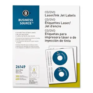 Business Source CD-DVD Labels- Laser-Inkjet- 100-PK- White Business Source CD-DVD Labels- Laser-Inkjet- 100-PK- White