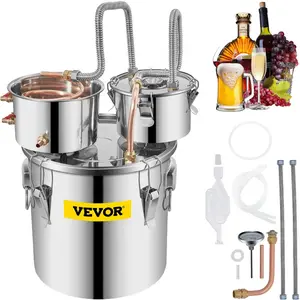 VEVOR Alcohol Still, 5 Gallon, Stainless Steel Alcohol Distiller with Copper Tube Build-in Thermometer Water Pump, Double Thumper Keg Home Brewing Kit, for DIY Whiskey Wine Brandy