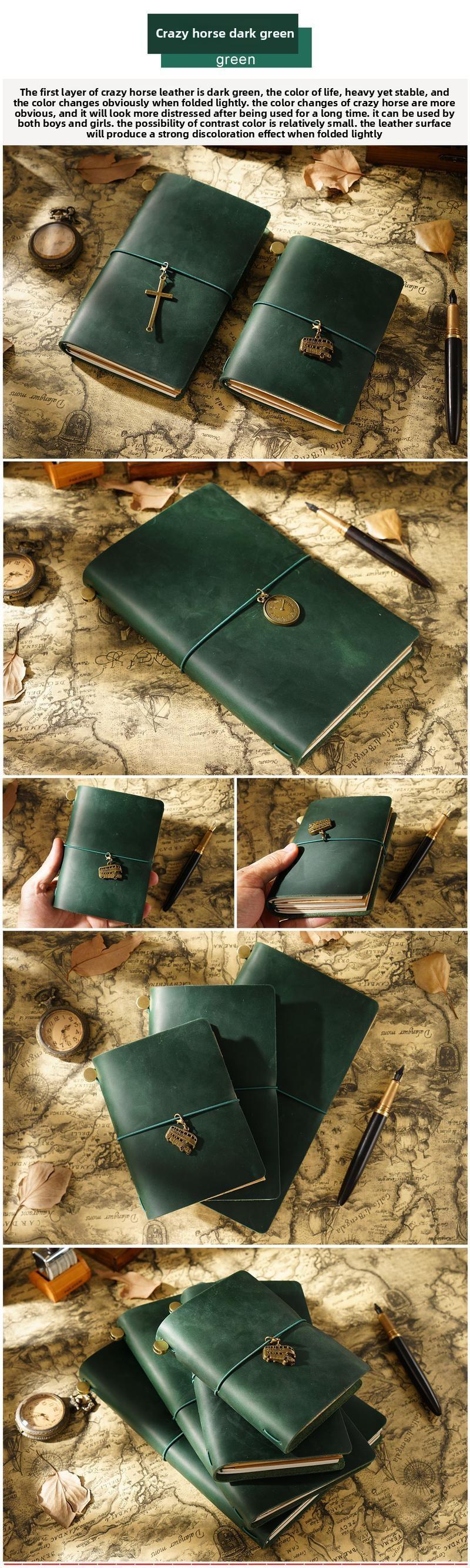 Modern Durable Notebook,Vintage-Style Portable Travel Diary Leather A5 Travelers Notebook Cover with Inner Pockets and Card Slots and Pen Holder,Hardcover Notebook,Stationery Supplies for Home,School or Office. Soft refillable ,journal charms