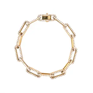 14K Gold Solid Diamond Paper Clip Bracelet