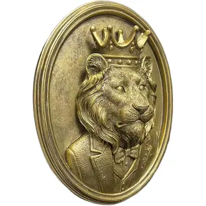 Framed Lion Head Wall Decor – Vintage Gold Animal Wall Sculpture for Living Room, Lion Wall Art Decor for Home, Office, Entryway, Elegant Animal Head Wall Decor
